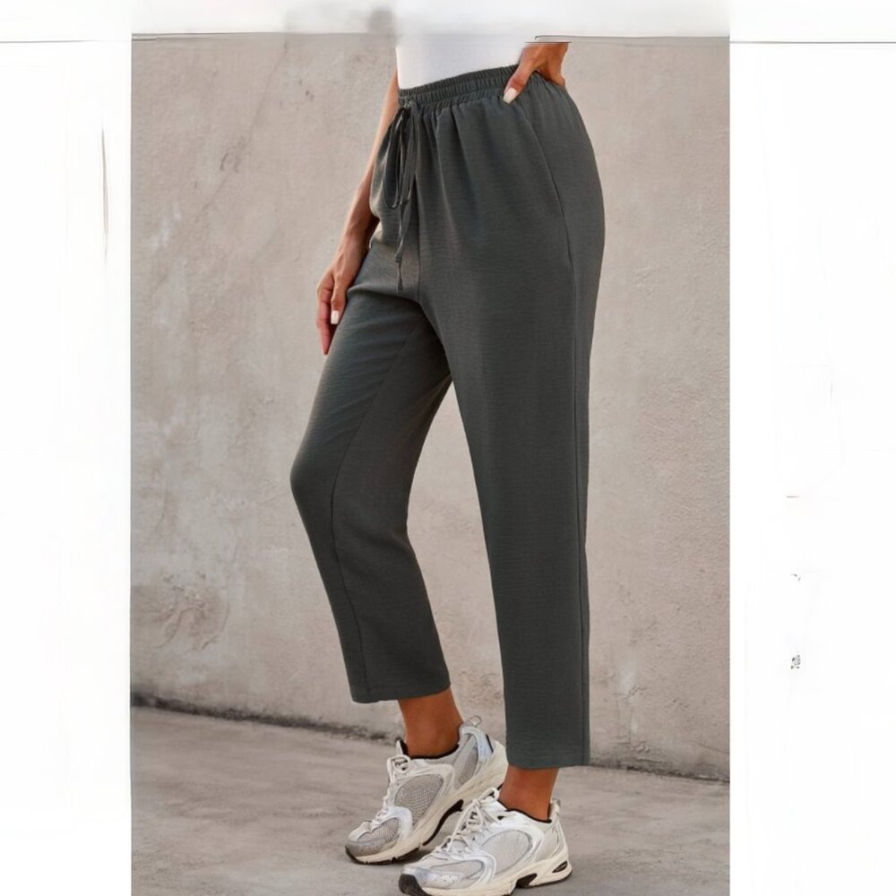 Elastic Waist Drawstring Pocketed Capri Pants - Grey 2XL